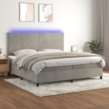 vidaXL Lova su spyruoklėmis/čiužiniu/LED, pilka, 200x200cm, aksomas