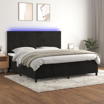 vidaXL Lova su spyruoklėmis/čiužiniu/LED, juoda, 200x200cm, aksomas