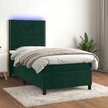 vidaXL Lova su spyruoklėmis/čiužiniu/LED, žalia, 90x190cm, aksomas