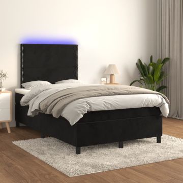 vidaXL Lova su spyruoklėmis/čiužiniu/LED, juoda, 120x200cm, aksomas