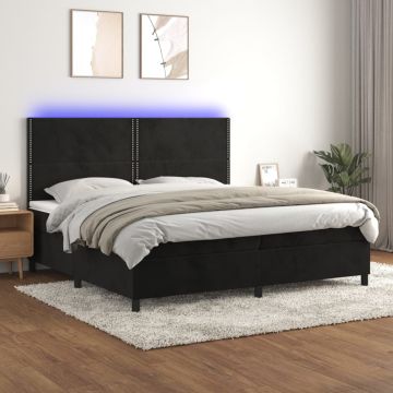 vidaXL Lova su spyruoklėmis/čiužiniu/LED, juoda, 200x200cm, aksomas