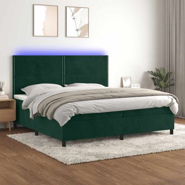 vidaXL Lova su spyruoklėmis/čiužiniu/LED, žalia, 200x200cm, aksomas