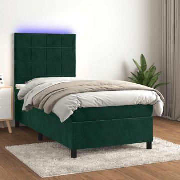 vidaXL Lova su spyruoklėmis/čiužiniu/LED, žalia, 80x200cm, aksomas