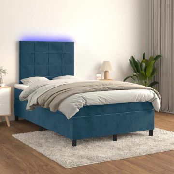 vidaXL Lova su spyruoklėmis/čiužiniu/LED, mėlyna, 120x200cm, aksomas
