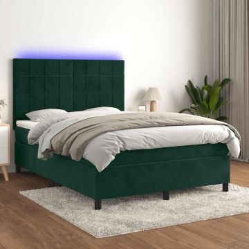 vidaXL Lova su spyruoklėmis/čiužiniu/LED, žalia, 140x200cm, aksomas