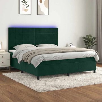 vidaXL Lova su spyruoklėmis/čiužiniu/LED, žalia, 160x200cm, aksomas