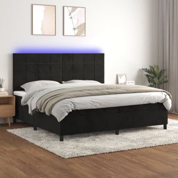 vidaXL Lova su spyruoklėmis/čiužiniu/LED, juoda, 200x200cm, aksomas