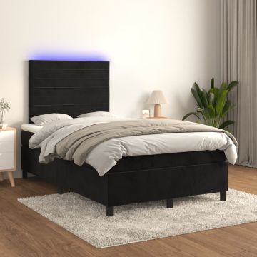 vidaXL Lova su spyruoklėmis/čiužiniu/LED, juoda, 120x200cm, aksomas