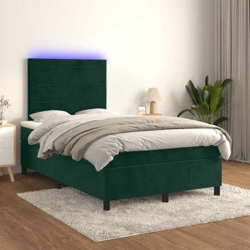 vidaXL Lova su spyruoklėmis/čiužiniu/LED, žalia, 120x200cm, aksomas