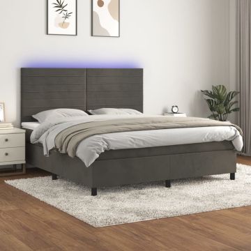 vidaXL Lova su spyruoklėmis/čiužiniu/LED, pilka, 160x200cm, aksomas