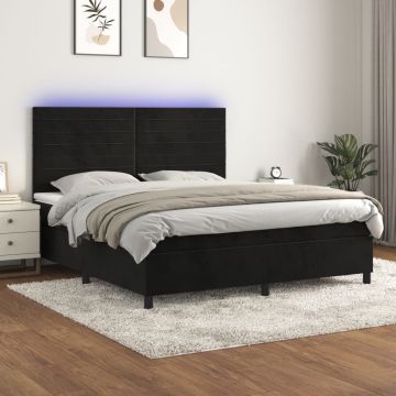vidaXL Lova su spyruoklėmis/čiužiniu/LED, juoda, 160x200cm, aksomas