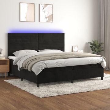 vidaXL Lova su spyruoklėmis/čiužiniu/LED, juoda, 200x200cm, aksomas