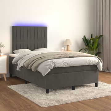 vidaXL Lova su spyruoklėmis/čiužiniu/LED, pilka, 120x200cm, aksomas