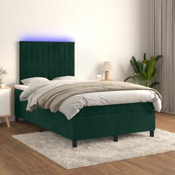 vidaXL Lova su spyruoklėmis/čiužiniu/LED, žalia, 120x200cm, aksomas