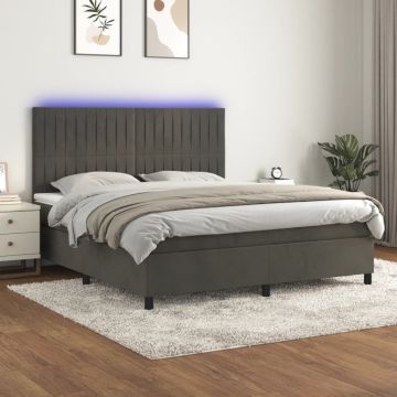 vidaXL Lova su spyruoklėmis/čiužiniu/LED, pilka, 180x200cm, aksomas