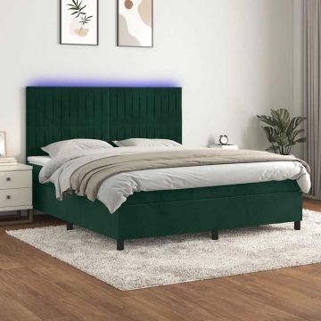 vidaXL Lova su spyruoklėmis/čiužiniu/LED, žalia, 180x200cm, aksomas