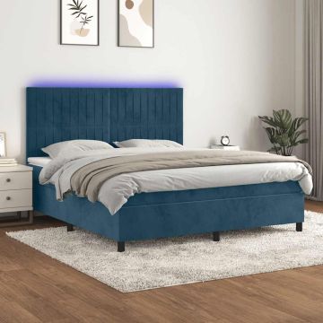 vidaXL Lova su spyruoklėmis/čiužiniu/LED, mėlyna, 180x200cm, aksomas