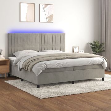 vidaXL Lova su spyruoklėmis/čiužiniu/LED, pilka, 200x200cm, aksomas