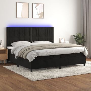 vidaXL Lova su spyruoklėmis/čiužiniu/LED, juoda, 200x200cm, aksomas