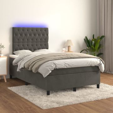 vidaXL Lova su spyruoklėmis/čiužiniu/LED, pilka, 120x200cm, aksomas