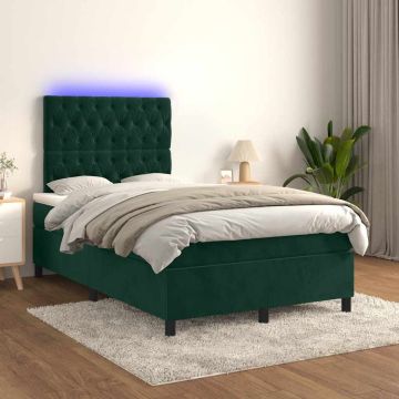 vidaXL Lova su spyruoklėmis/čiužiniu/LED, žalia, 120x200cm, aksomas
