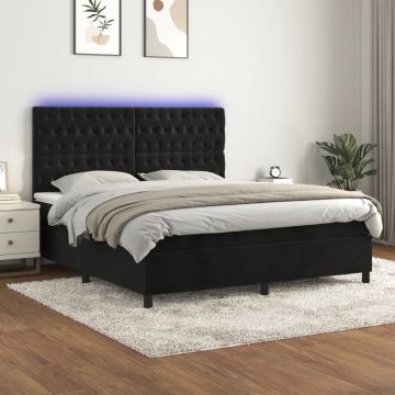 vidaXL Lova su spyruoklėmis/čiužiniu/LED, juoda, 160x200cm, aksomas