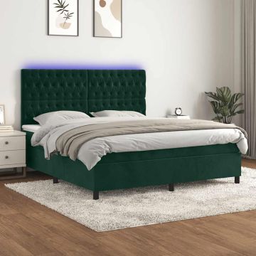 vidaXL Lova su spyruoklėmis/čiužiniu/LED, žalia, 180x200cm, aksomas