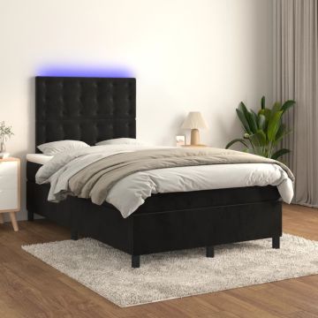 vidaXL Lova su spyruoklėmis/čiužiniu/LED, juoda, 120x200cm, aksomas