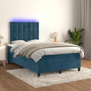 vidaXL Lova su spyruoklėmis/čiužiniu/LED, mėlyna, 120x200cm, aksomas