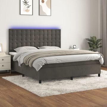 vidaXL Lova su spyruoklėmis/čiužiniu/LED, pilka, 180x200cm, aksomas