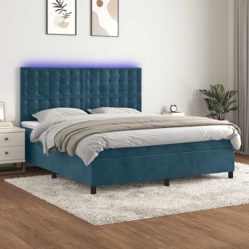 vidaXL Lova su spyruoklėmis/čiužiniu/LED, mėlyna, 180x200cm, aksomas