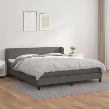 vidaXL Lova su spyruoklėmis ir čiužiniu, pilka, 180x200cm dirbtinė oda