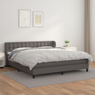 vidaXL Lova su spyruoklėmis ir čiužiniu, pilka, 180x200cm dirbtinė oda