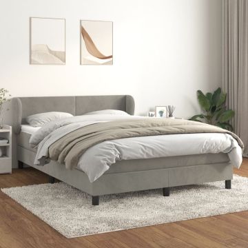 vidaXL Lova su spyruoklėmis ir čiužiniu, pilka, 140x190 cm, aksomas