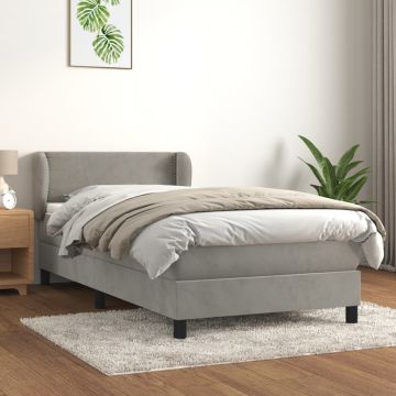 vidaXL Lova su spyruoklėmis ir čiužiniu, pilka, 100x200 cm, aksomas