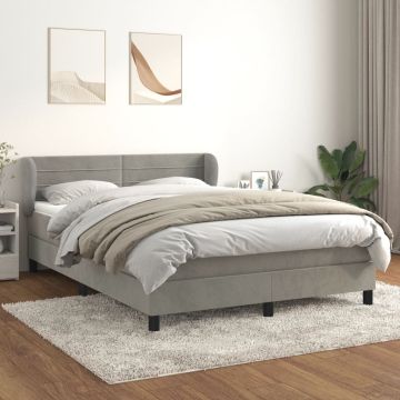 vidaXL Lova su spyruoklėmis ir čiužiniu, pilka, 140x200 cm, aksomas
