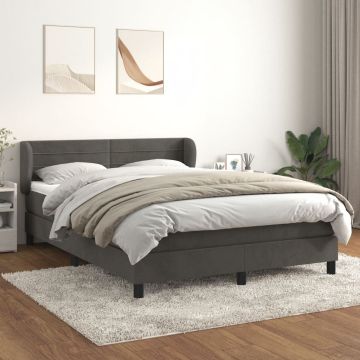 vidaXL Lova su spyruoklėmis ir čiužiniu, pilka, 180x200 cm, aksomas