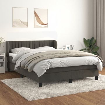 vidaXL Lova su spyruoklėmis ir čiužiniu, pilka, 140x190 cm, aksomas