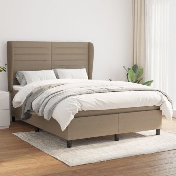 vidaXL Lova su spyruoklėmis ir čiužiniu, taupe, 140x190 cm, audinys