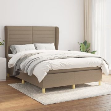 vidaXL Lova su spyruoklėmis ir čiužiniu, taupe, 140x190 cm, audinys