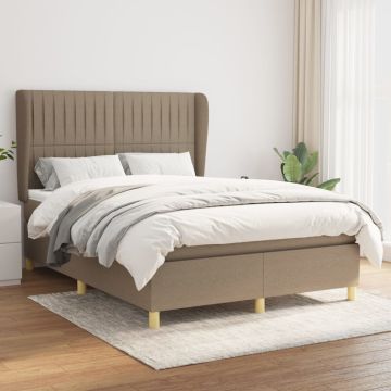 vidaXL Lova su spyruoklėmis ir čiužiniu, taupe, 140x200 cm, audinys