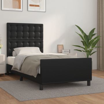 vidaXL Lovos rėmas su galvūgaliu, juodos, 90x190cm, dirbtinė oda