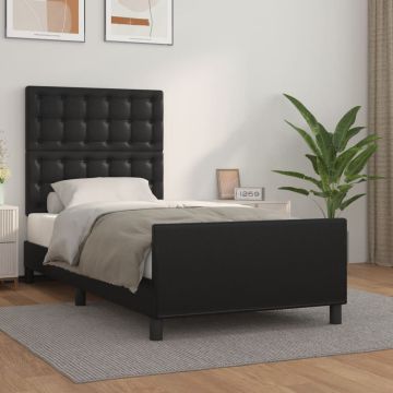 vidaXL Lovos rėmas su galvūgaliu, juodos, 90x200cm, dirbtinė oda
