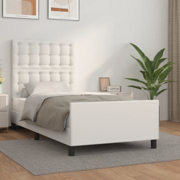 vidaXL Lovos rėmassu galvūgaliu, baltos, 90x200 cm, dirbtinė oda