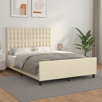 vidaXL Lovos rėmas su galvūgaliu, kreminis, 140x190cm, dirbtinė oda