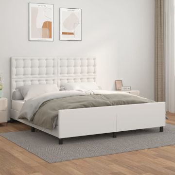 vidaXL Lovos rėmas su galvūgaliu, baltos, 160x200cm, dirbtinė oda