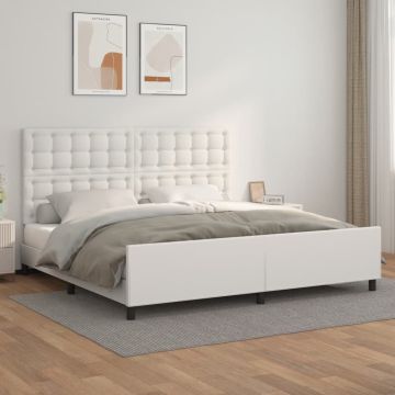 vidaXL Lovos rėmas su galvūgaliu, baltos, 200x200 cm, dirbtinė oda