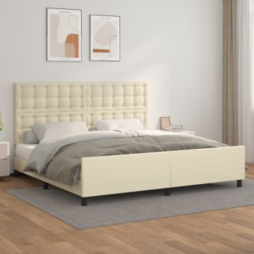 vidaXL Lovos rėmas su galvūgaliu, kreminis, 200x200 cm, dirbtinė oda