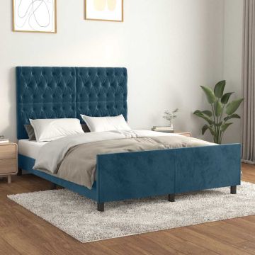 vidaXL Lovos rėmas be čiužinio tamsiai mėlynas 140x190 cm aksomas