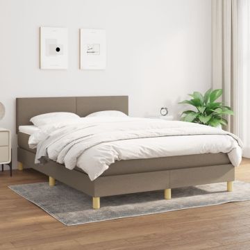 vidaXL Lova su spyruoklėmis ir čiužiniu, taupe, 140x190 cm, audinys